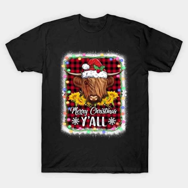 Scottish Hairy Cow Mom Heifer Merry Christmas Yall Xmas T-Shirt by JoanaArtStore